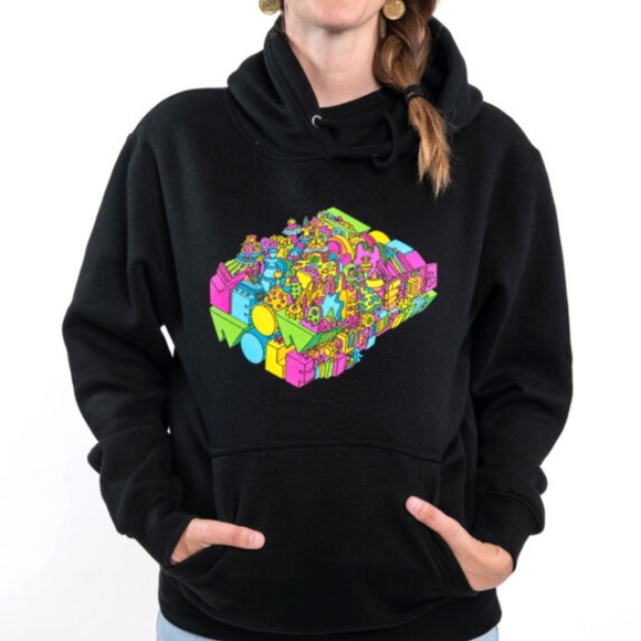 meow wolf Tops - MEOW WOLF Hoodie 3D Logo Damage on Side Black/Neon Multicolor Size S / M